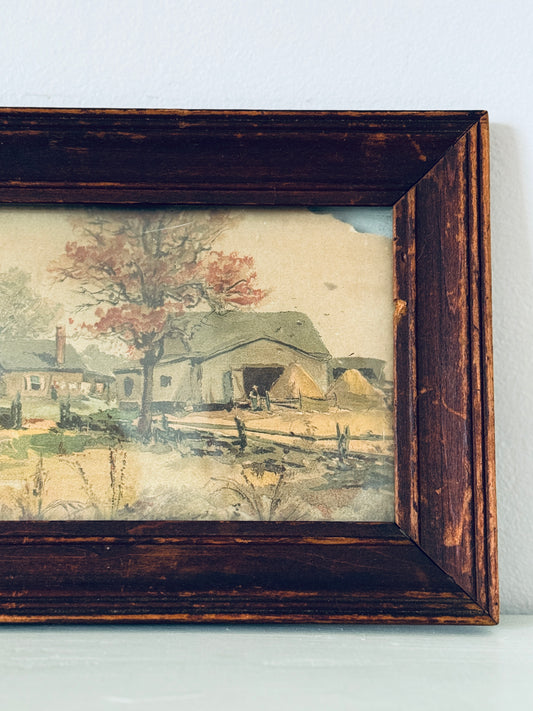 Vintage Rectangular Wooden Framed Rural Landscape Print