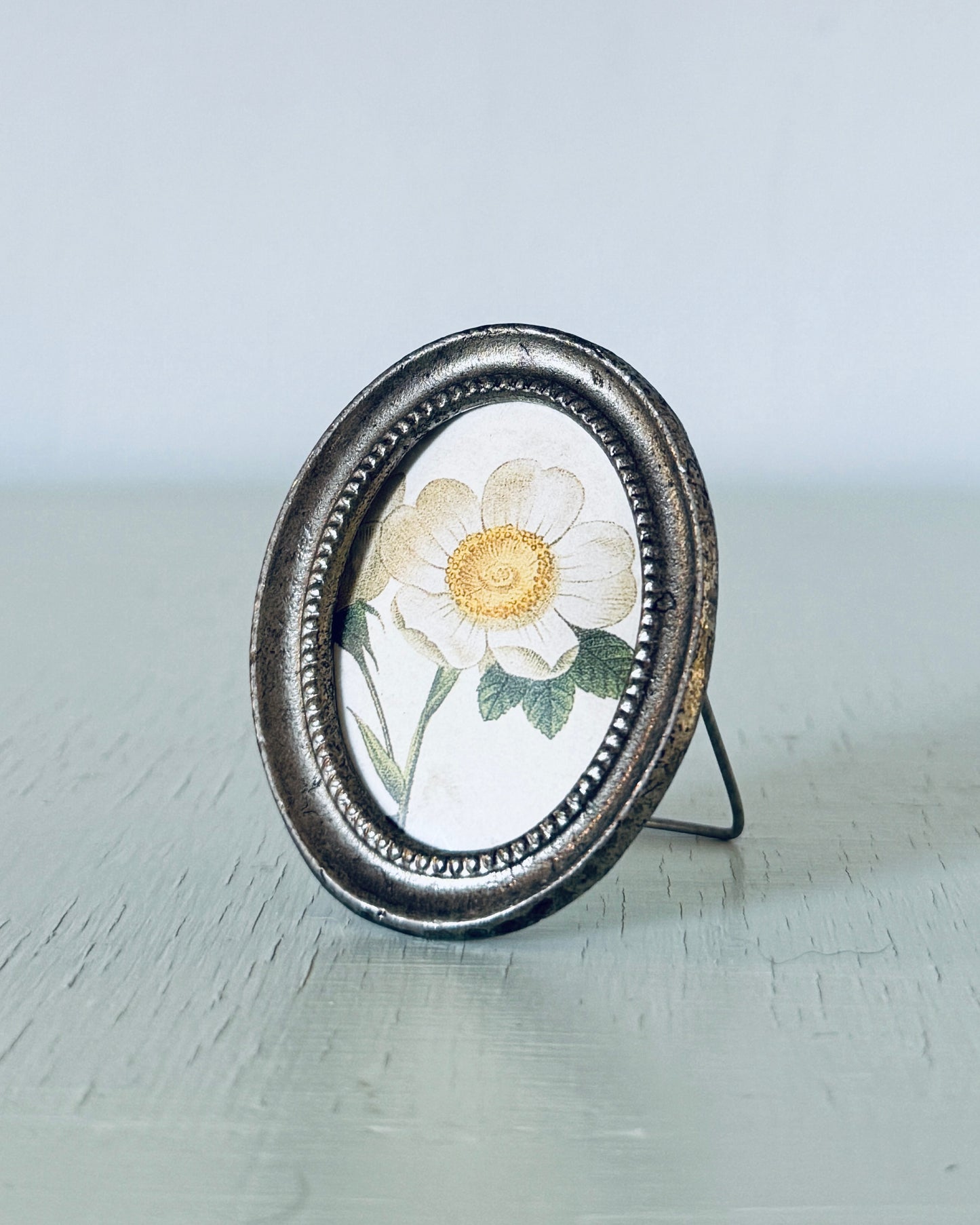 Vintage-style Oval Metal Frame with Floral Print