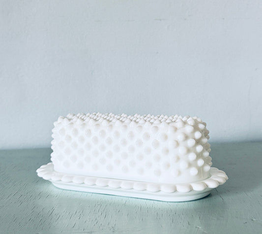 Vintage Fenton Hobnail Milk Glass Butter Dish