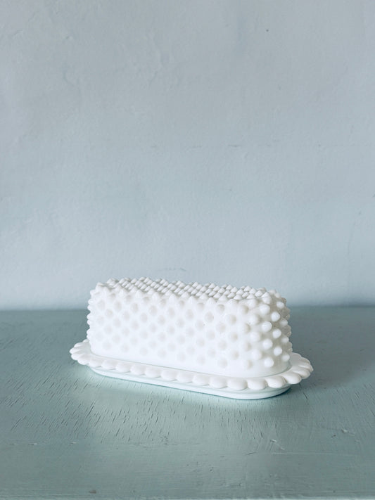 Vintage Fenton Hobnail Milk Glass Butter Dish