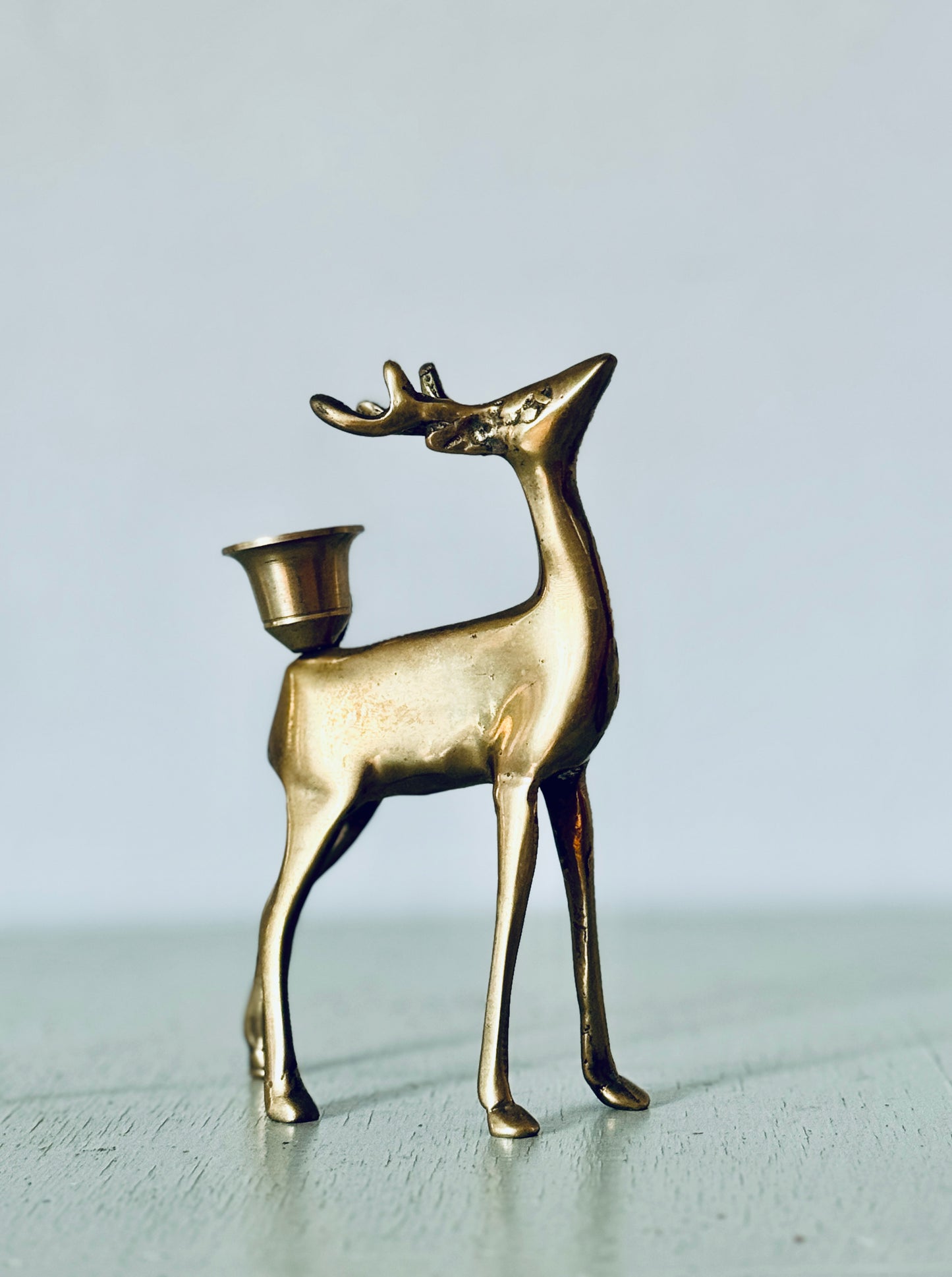 Mid-Century Brass Deer Candlestick Holder