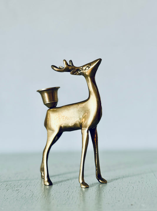 Mid-Century Brass Deer Candlestick Holder