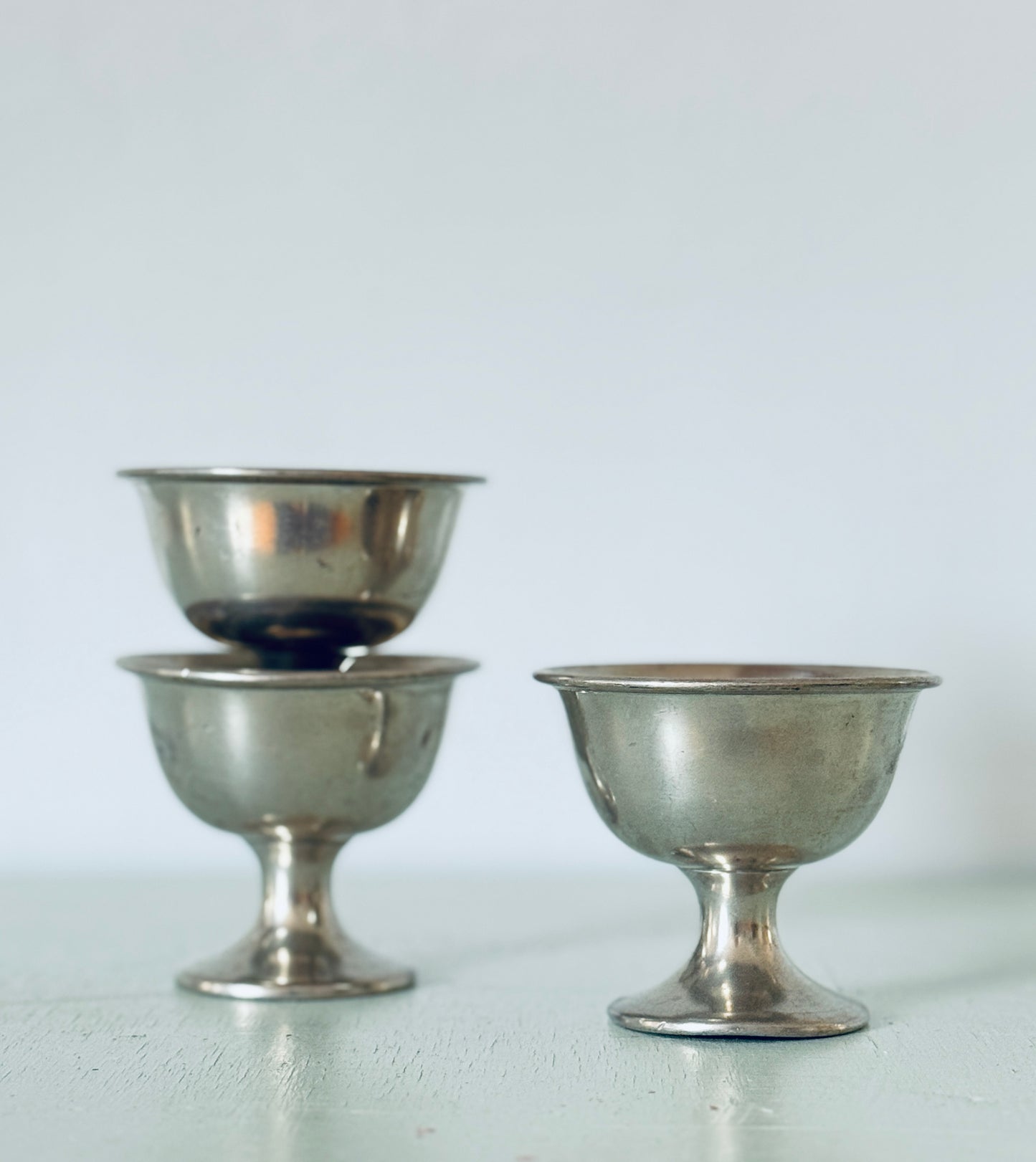 Set of 3 Vintage Pewter Footed Bowls or Dessert Cups