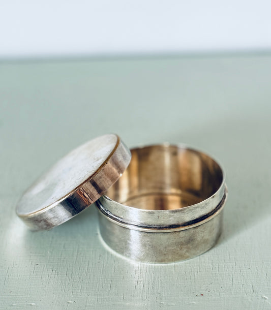 Vintage Silver Plate Round Trinket Box