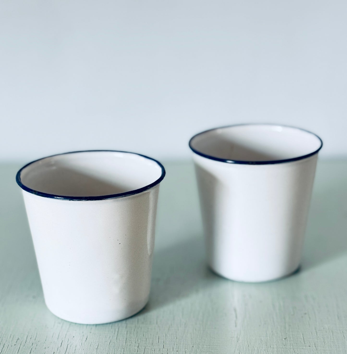 Set of 2 Vintage White Enamel Cups or Tumblers