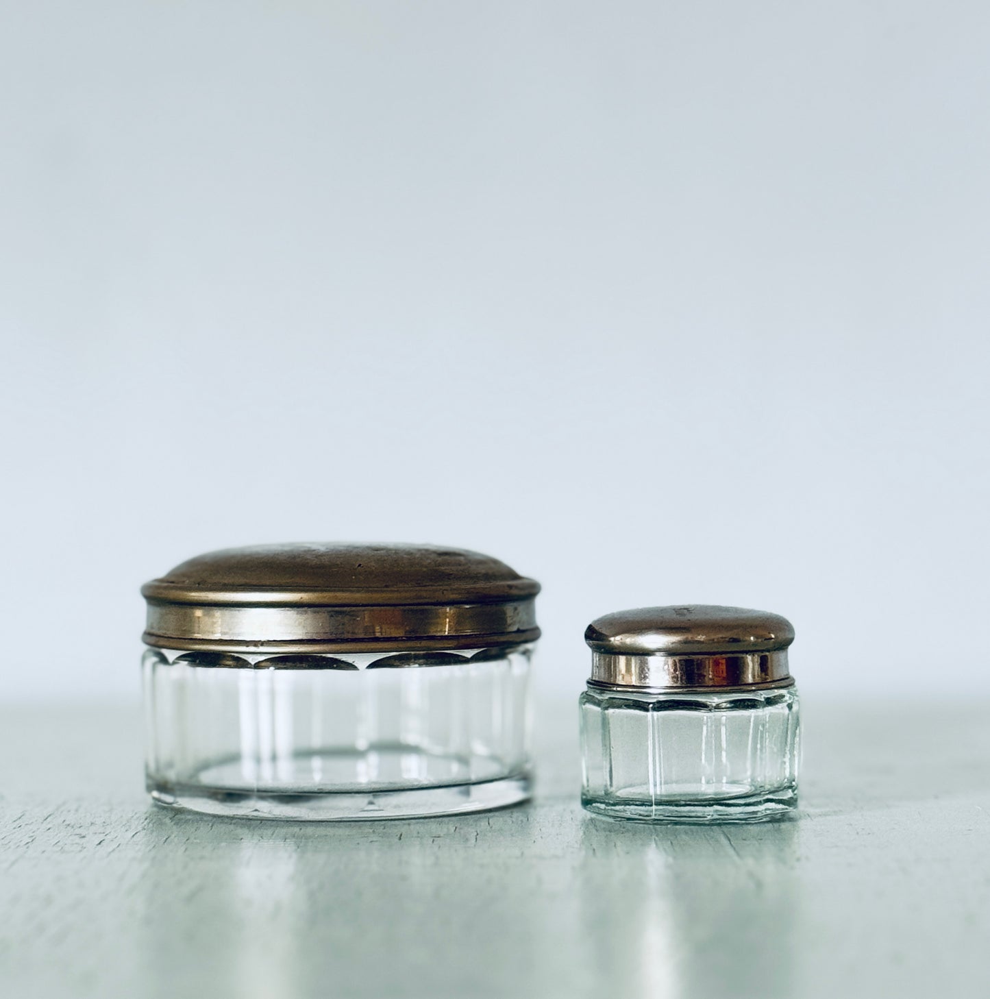Set of 2 Antique Glass Vanity Jars