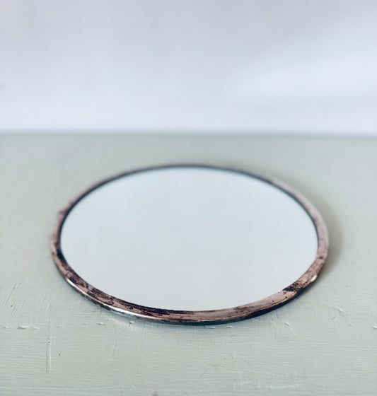 Vintage Silver Rim Vanity Mirror Tray