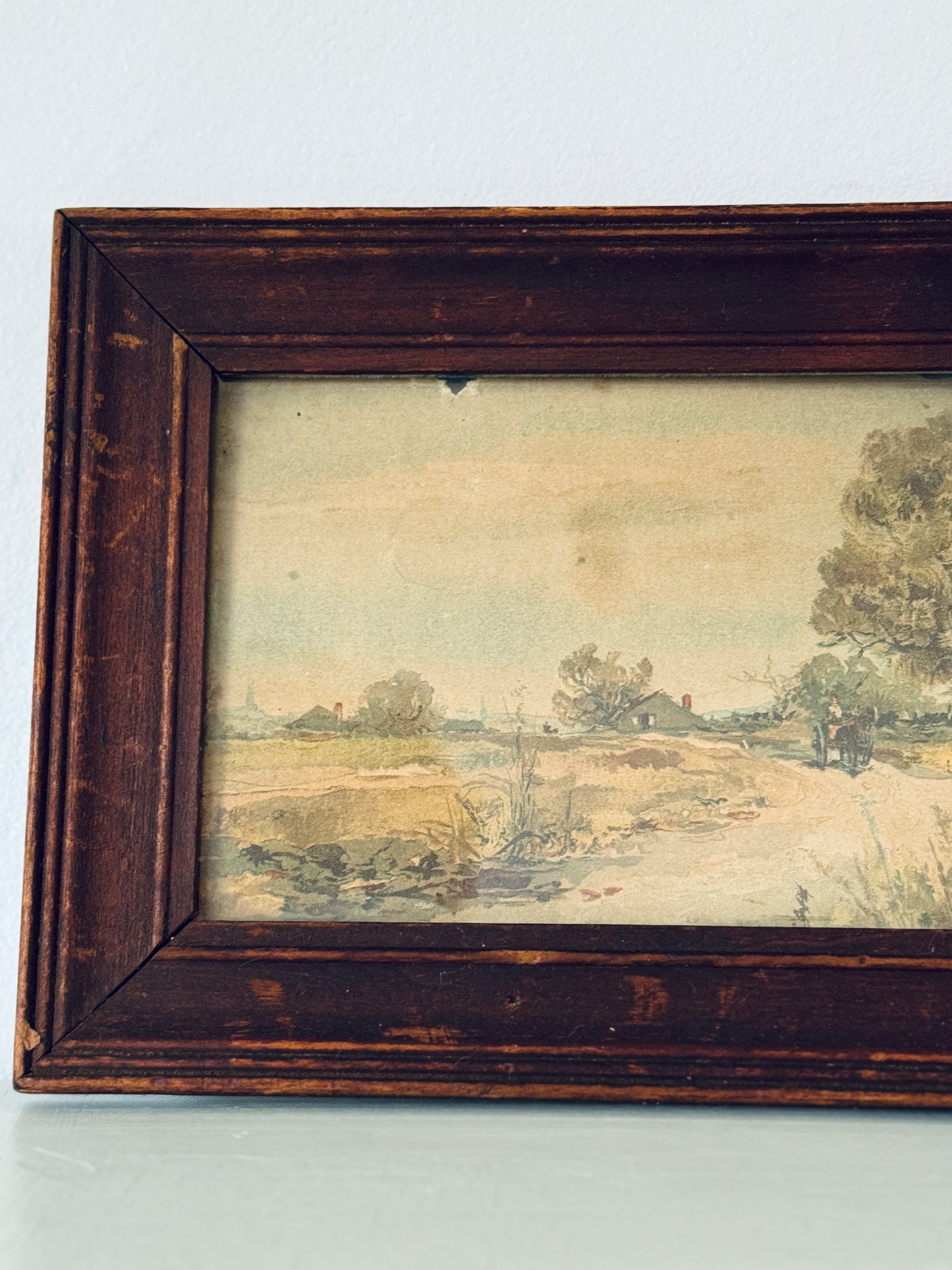 Vintage Rectangular Wooden Framed Rural Landscape Print