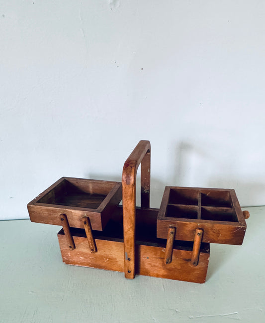 Vintage Expandable Wooden Sewing Box or Caddy