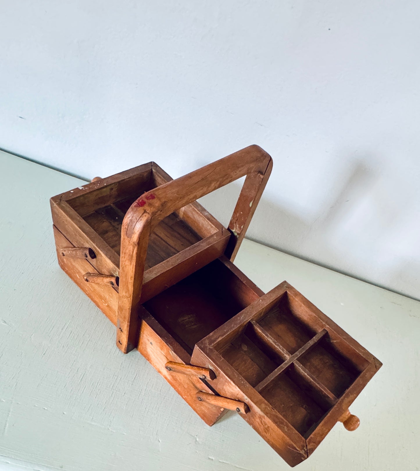Vintage Expandable Wooden Sewing Box or Caddy