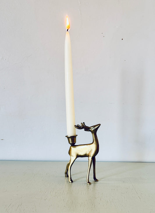 Mid-Century Brass Deer Candlestick Holder
