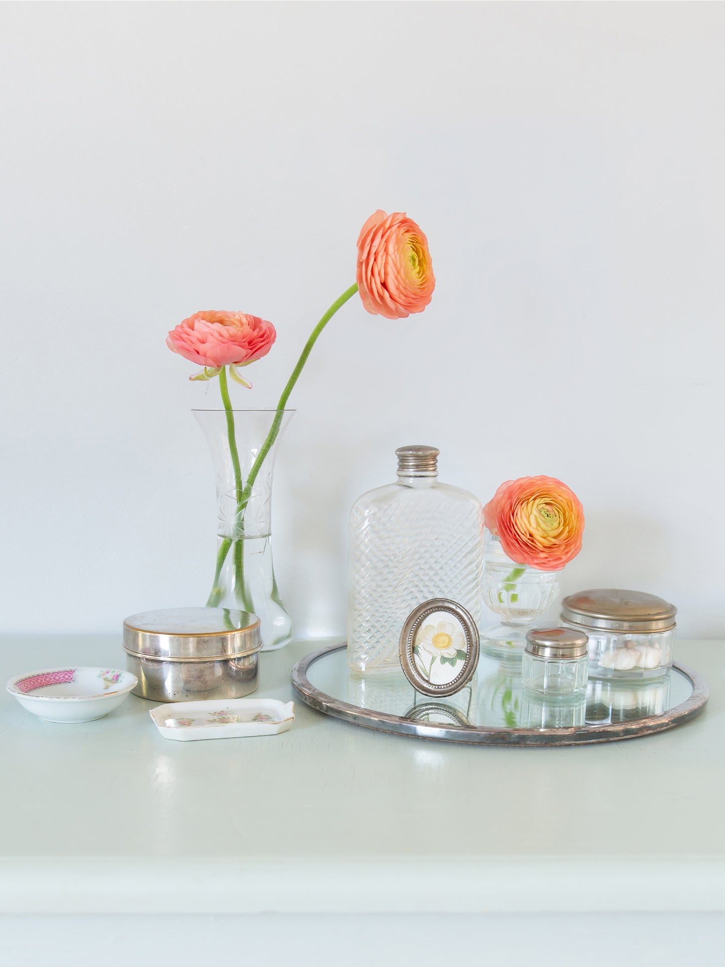 Set of 2 Antique Glass Vanity Jars